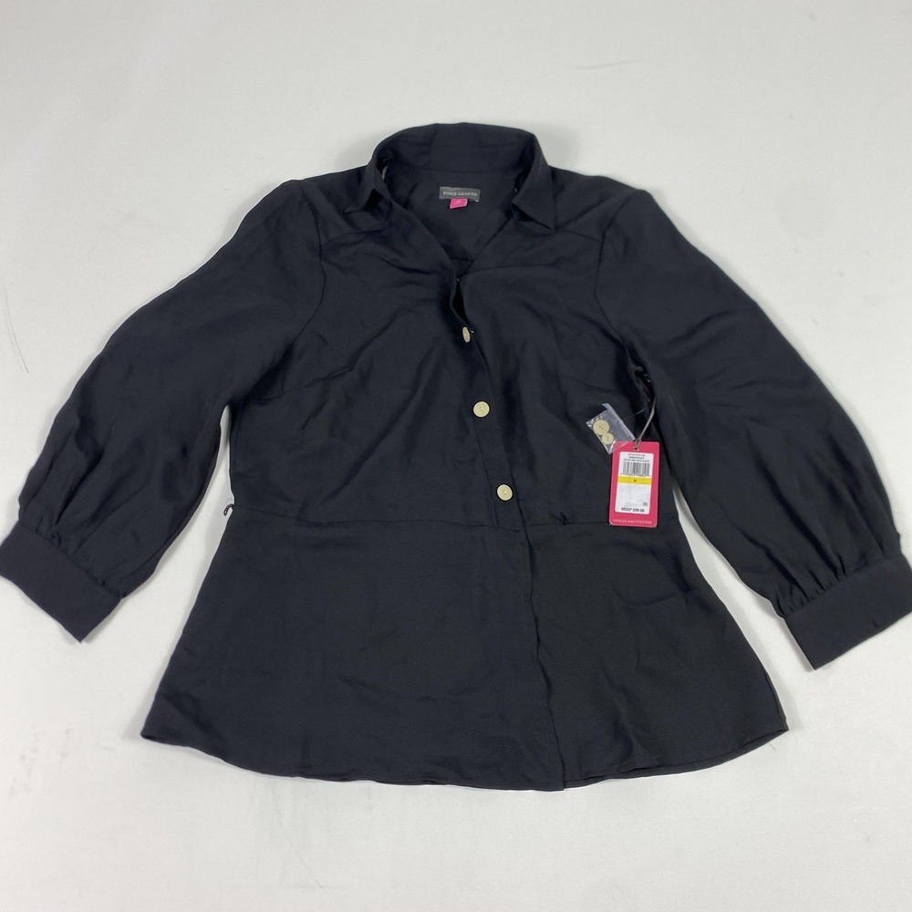 Vince Camuto Shirt Womens Medium Black Anniversary Peplum Button Front